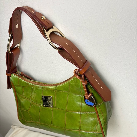 DOONEY & BOURKE  Green Croco Croc Embossed Leather Shoulder Bag Y2K - Picture 6 of 12